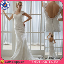 Real Sample Open Back Lace Appliqued Cap Sleeve Sexy Wedding Vestidos de dama de honra